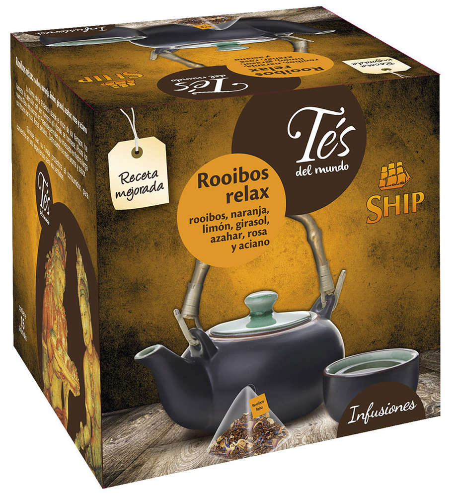 Caja de tés ship pirámide, té rooibos relax, distribuidores de cafés y tés