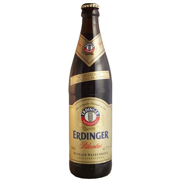 Botella de Erdinger Pikantus, cerveza de importación distribuida por Comercial Williams