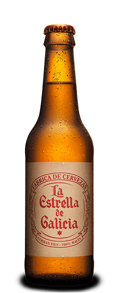 Botellín de Estrella de Galicia, comercializado en Salamanca por Williams